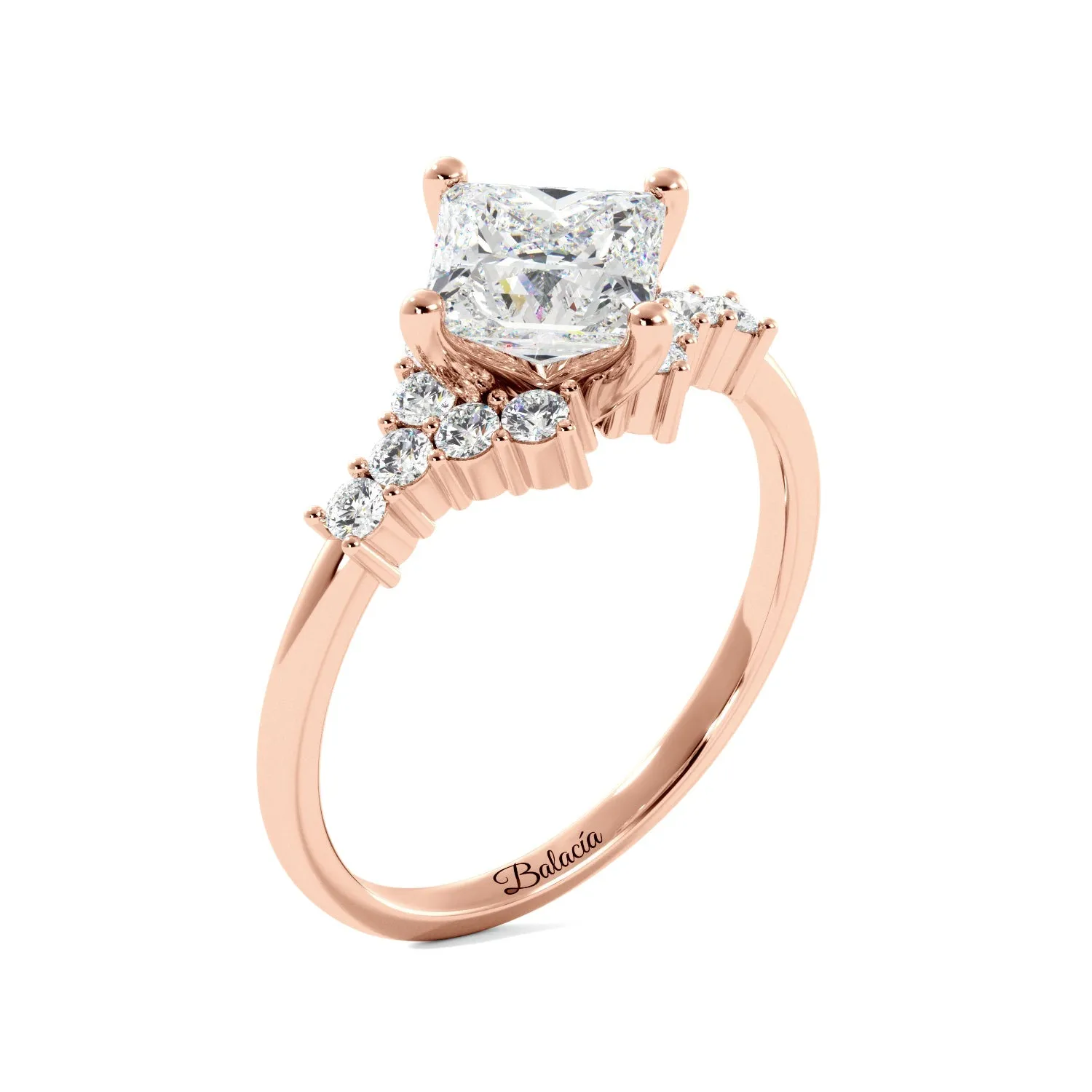 Princess Cut Cluster Sides Engagement Ring