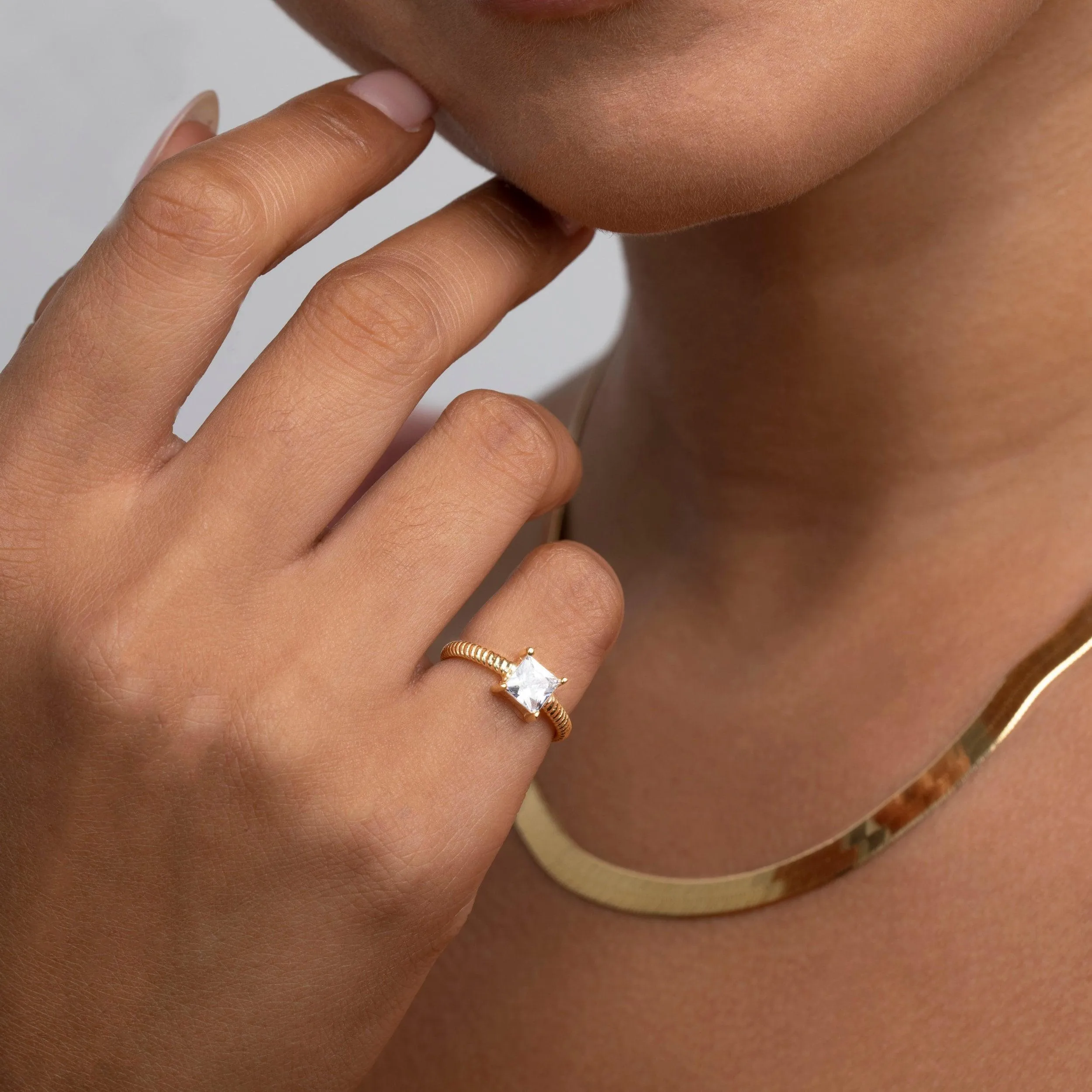 Princess Cut Cz Diamond Ring - 18K Gold Vermeil