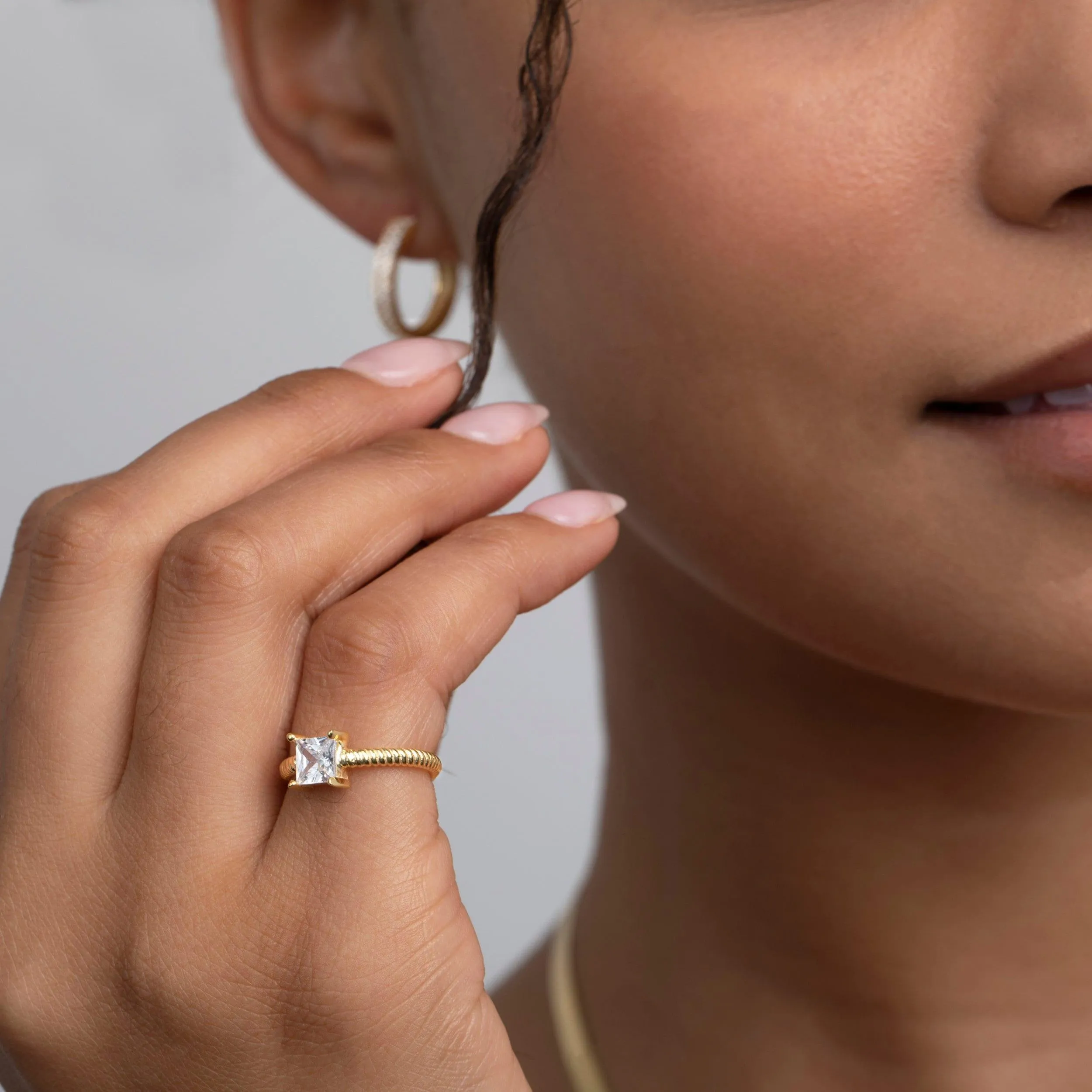 Princess Cut Cz Diamond Ring - 18K Gold Vermeil