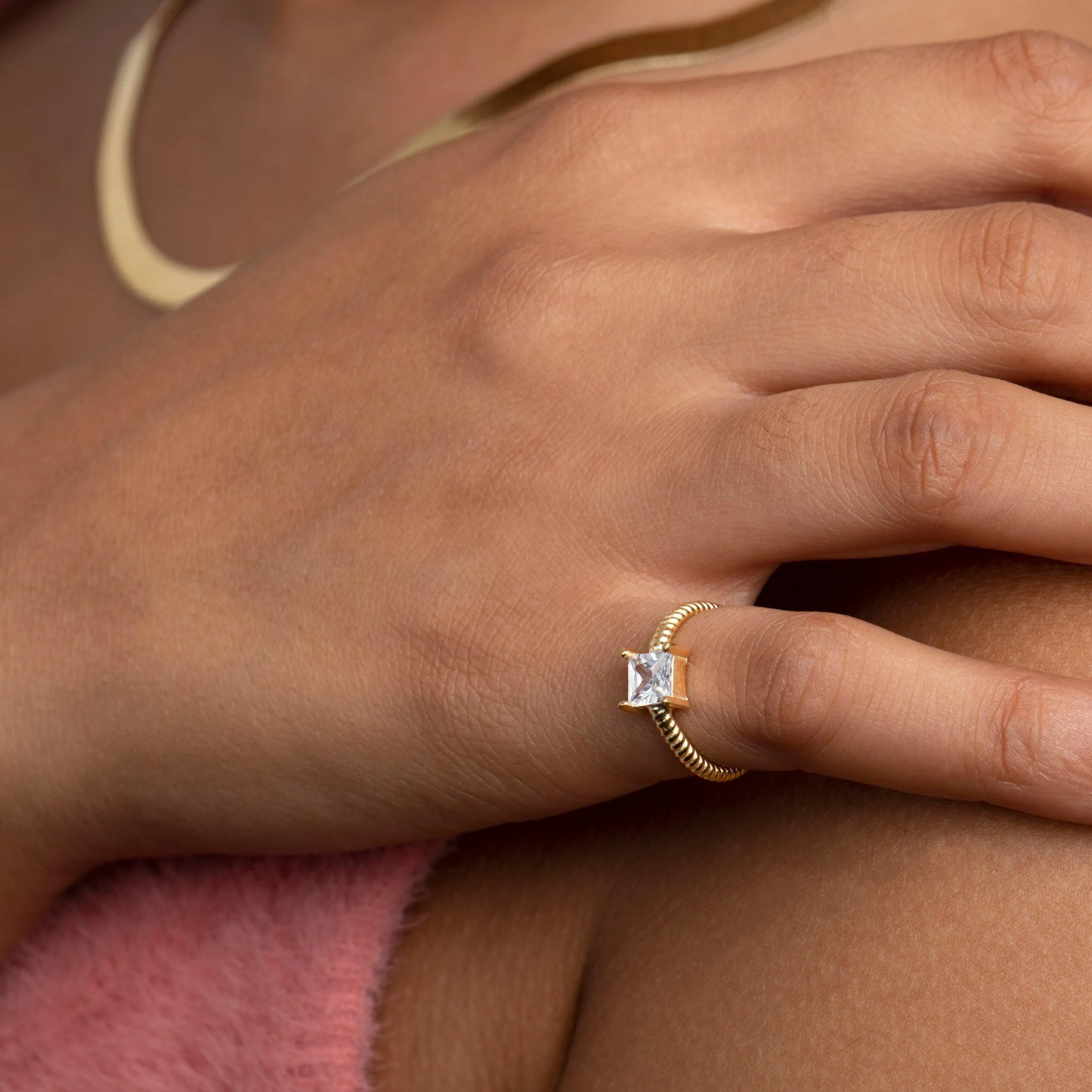 Princess Cut Cz Diamond Ring - 18K Gold Vermeil