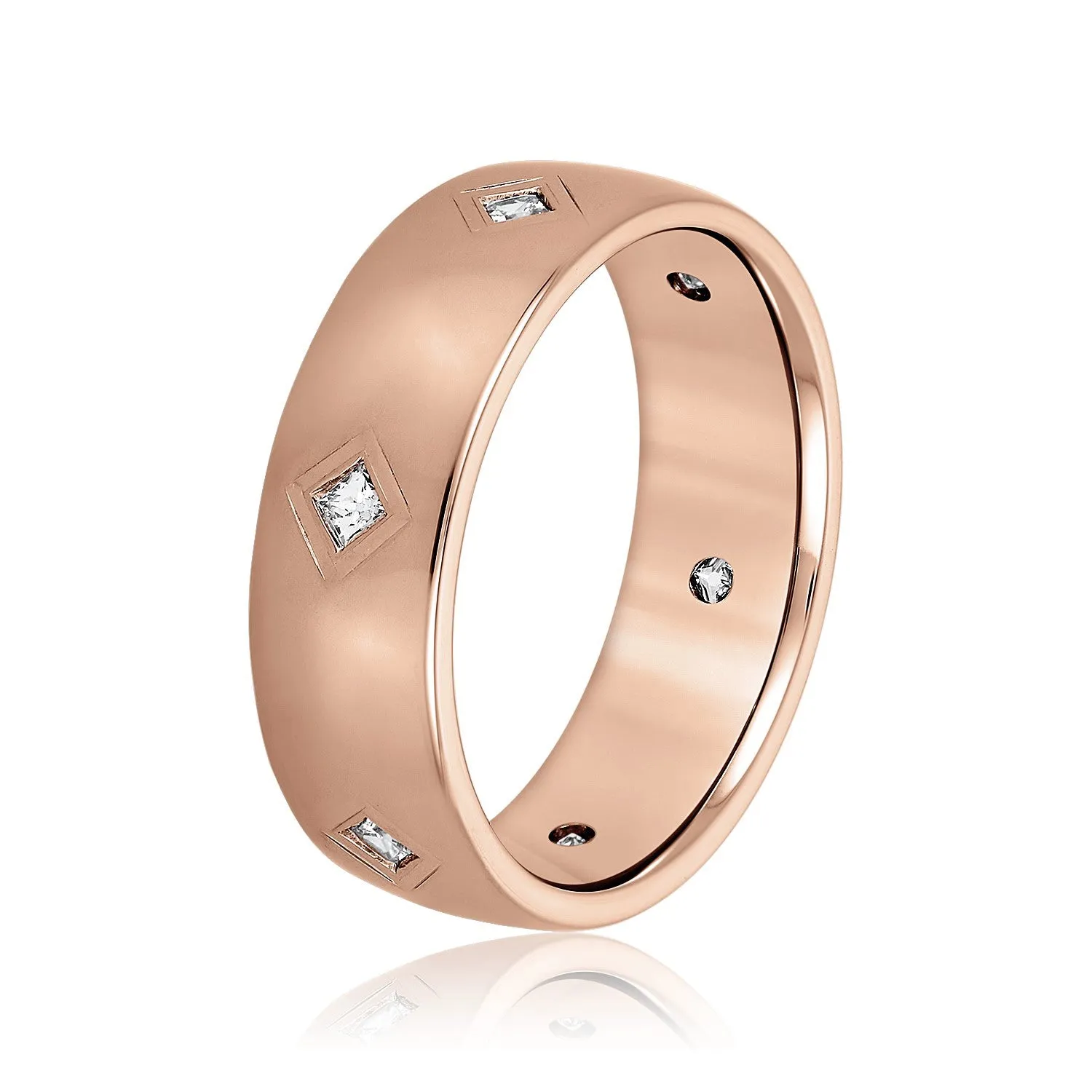 Princess Cut Diamond Men's Wedding Band Bezel Set