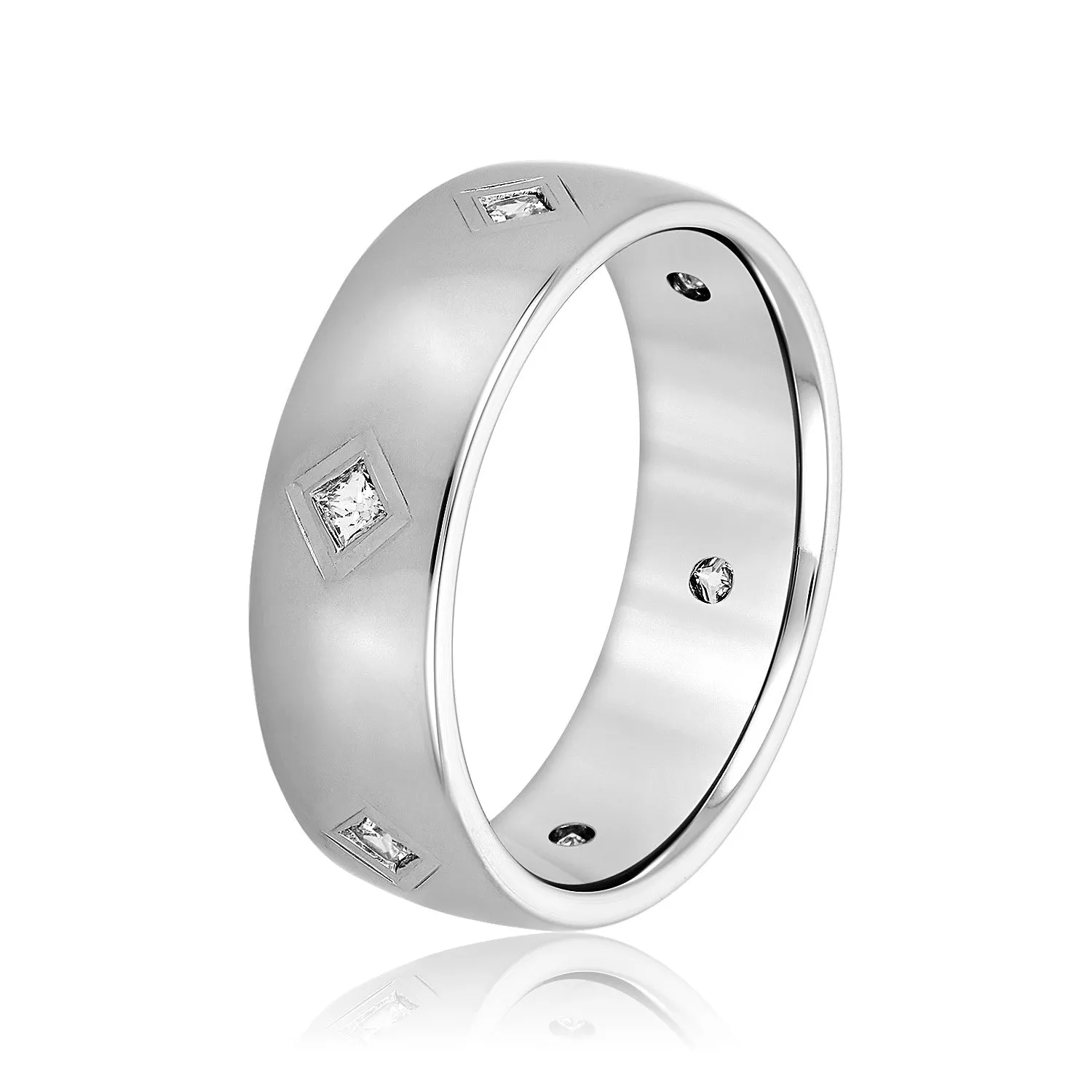 Princess Cut Diamond Men's Wedding Band Bezel Set