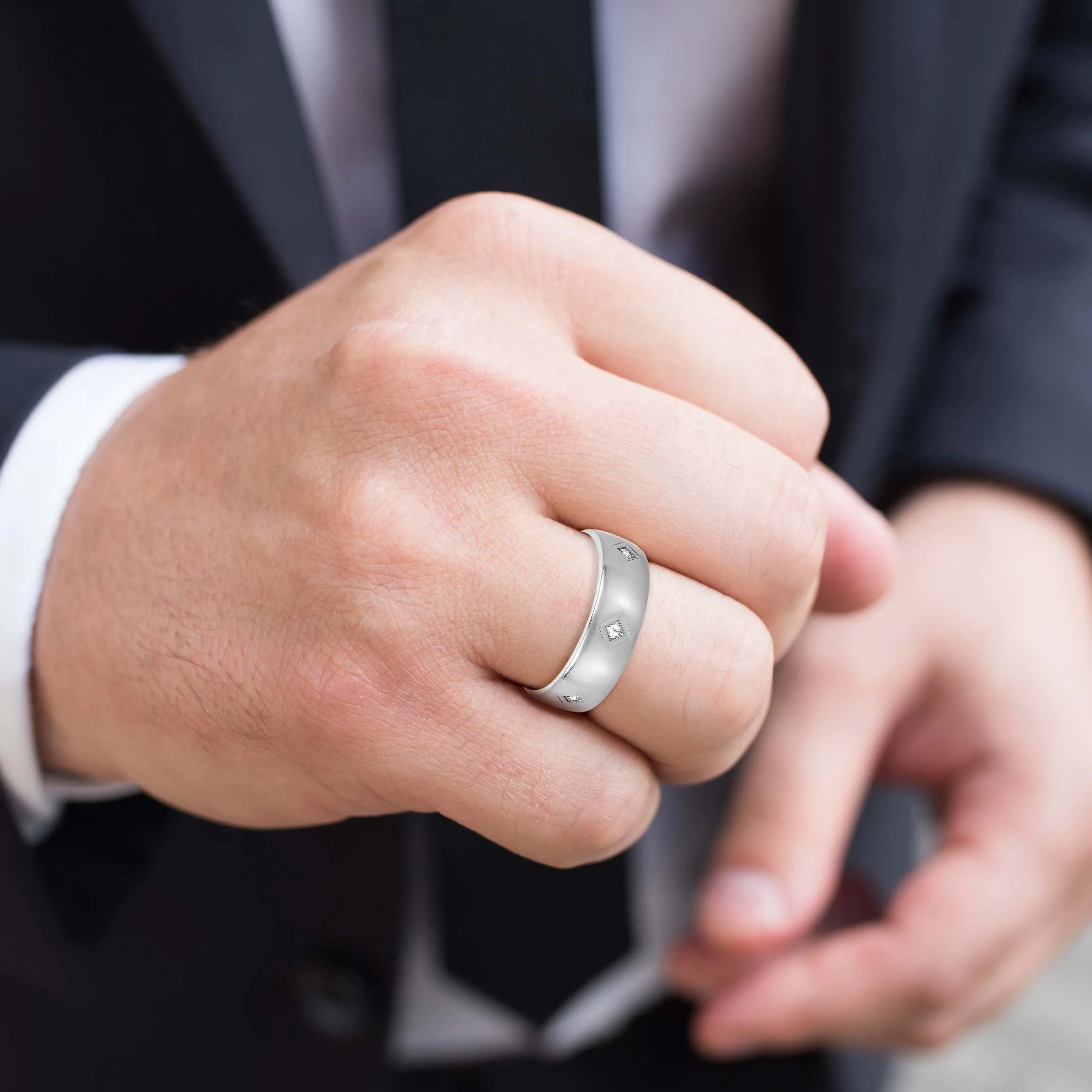 Princess Cut Diamond Men's Wedding Band Bezel Set