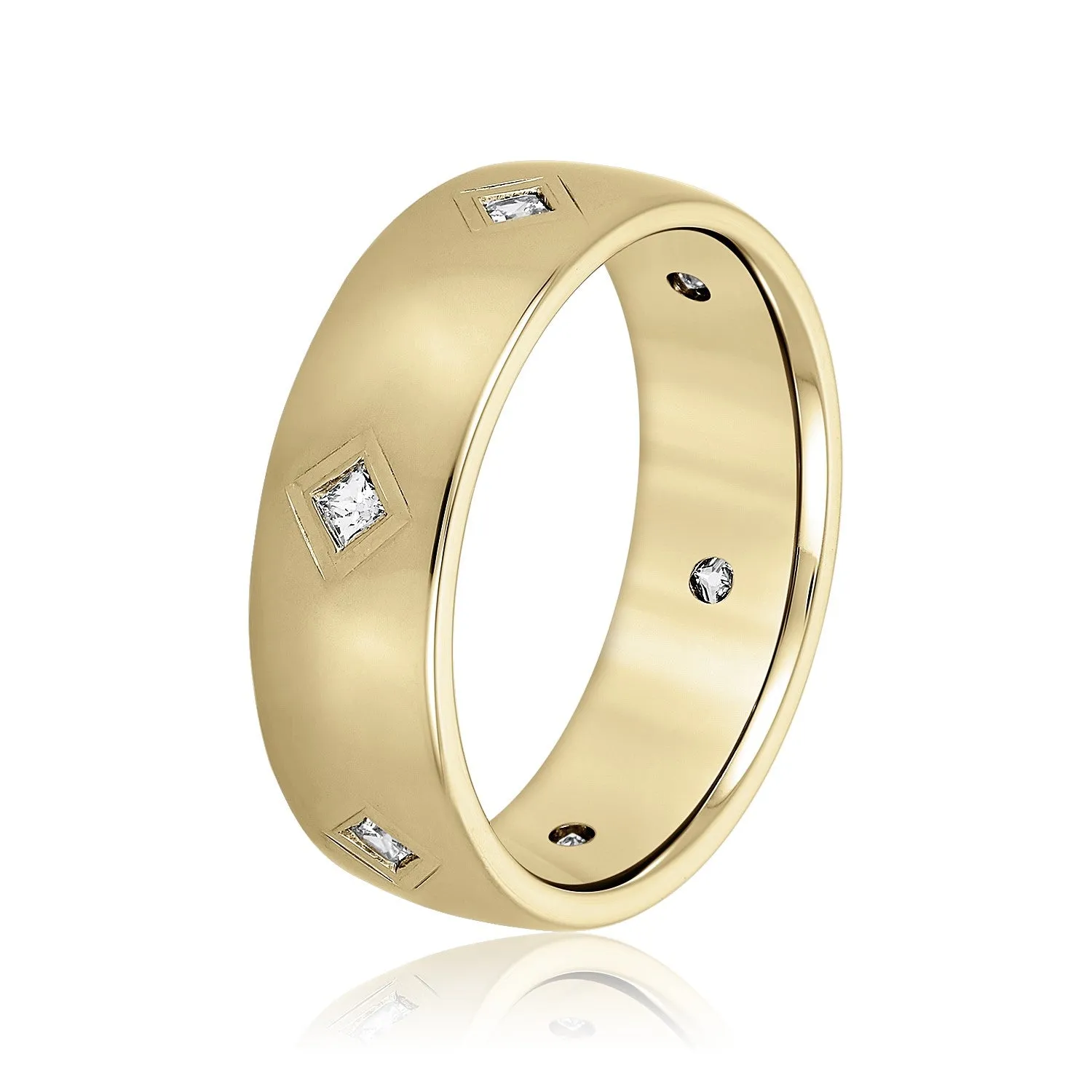 Princess Cut Diamond Men's Wedding Band Bezel Set