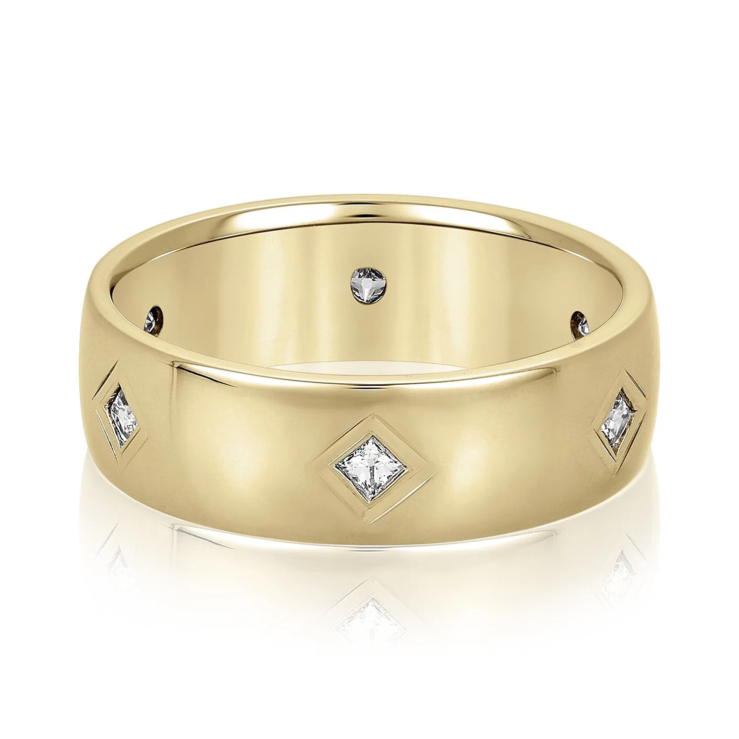 Princess Cut Diamond Men's Wedding Band Bezel Set