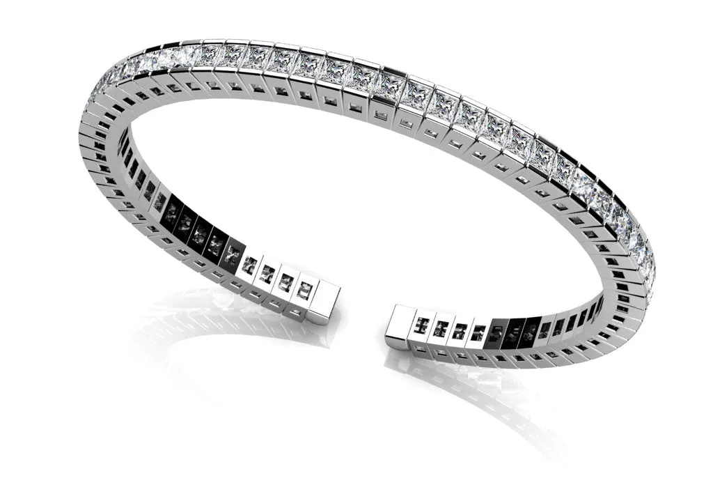 Princess Cut Flexible Diamond Bangle Bracelet with 7.95 ct.(finished) 3mm