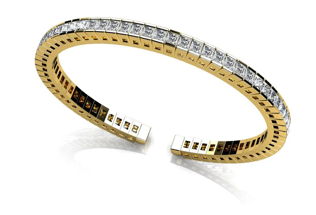 Princess Cut Flexible Diamond Bangle Bracelet with 7.95 ct.(finished) 3mm