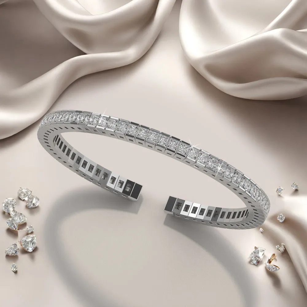 Princess Cut Flexible Diamond Bangle Bracelet with 7.95 ct.(finished) 3mm