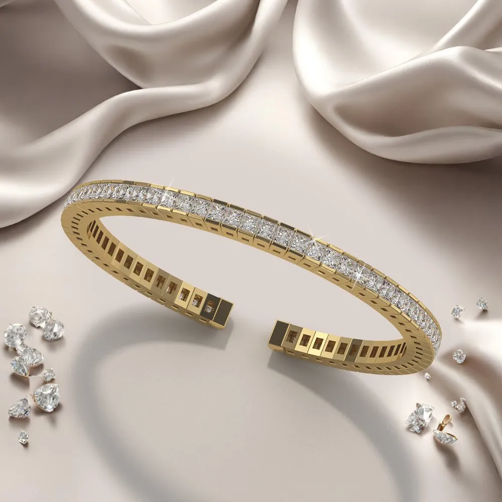 Princess Cut Flexible Diamond Bangle Bracelet with 7.95 ct.(finished) 3mm