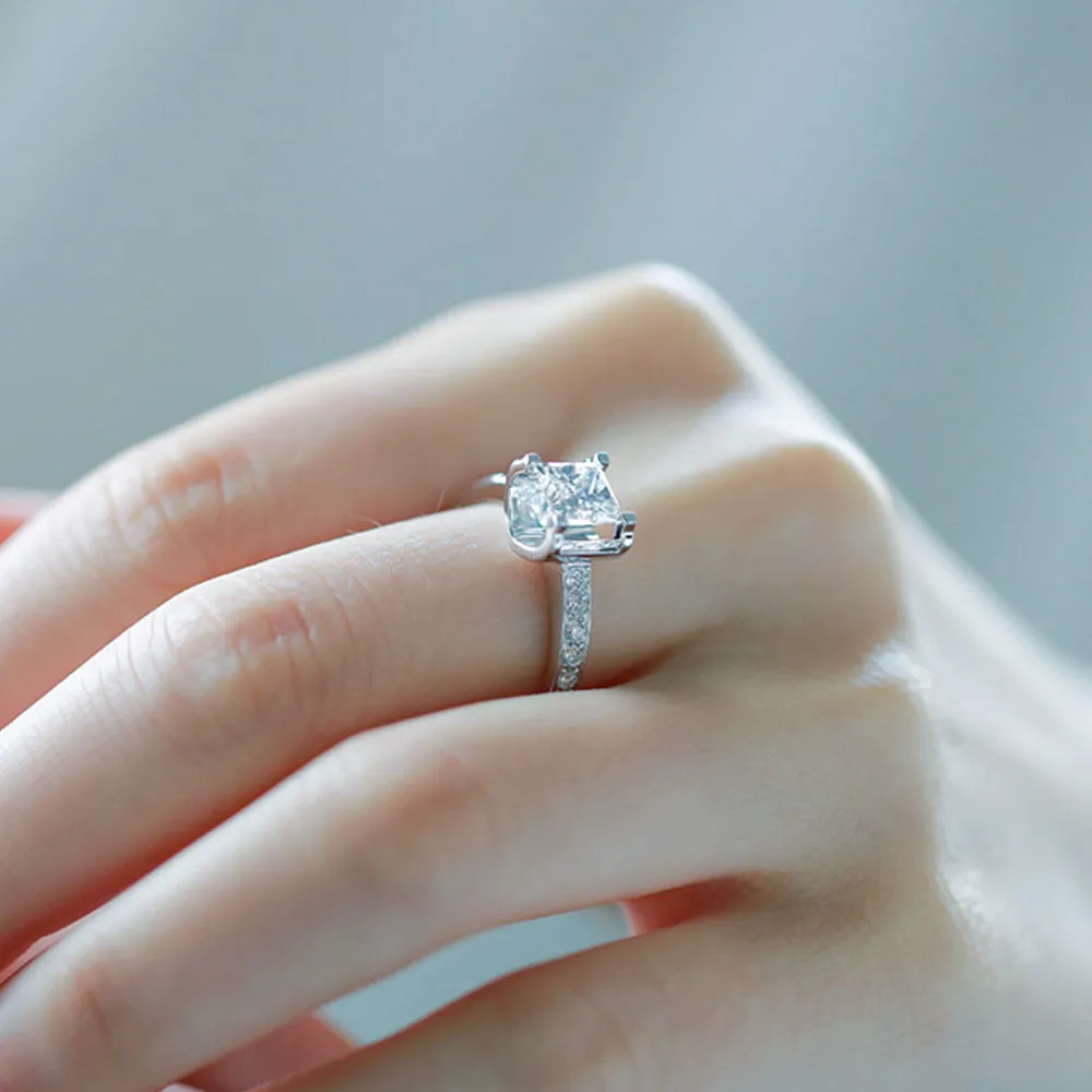 Princess Cut Lab-Grown Diamond Bull Head Engagement Ring