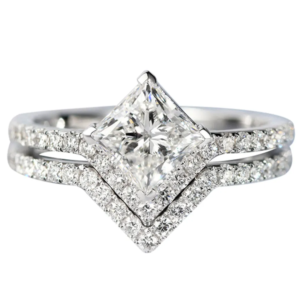 Princess Cut Lab-Grown Diamond Engagement Rings Set