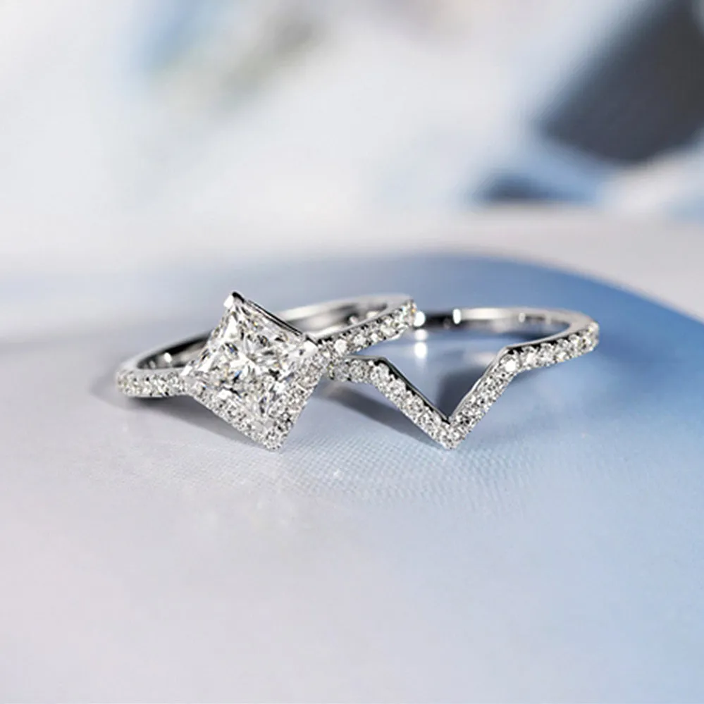 Princess Cut Lab-Grown Diamond Engagement Rings Set