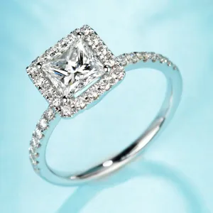 Princess Cut Lab Grown Diamond Halo Engagement Ring