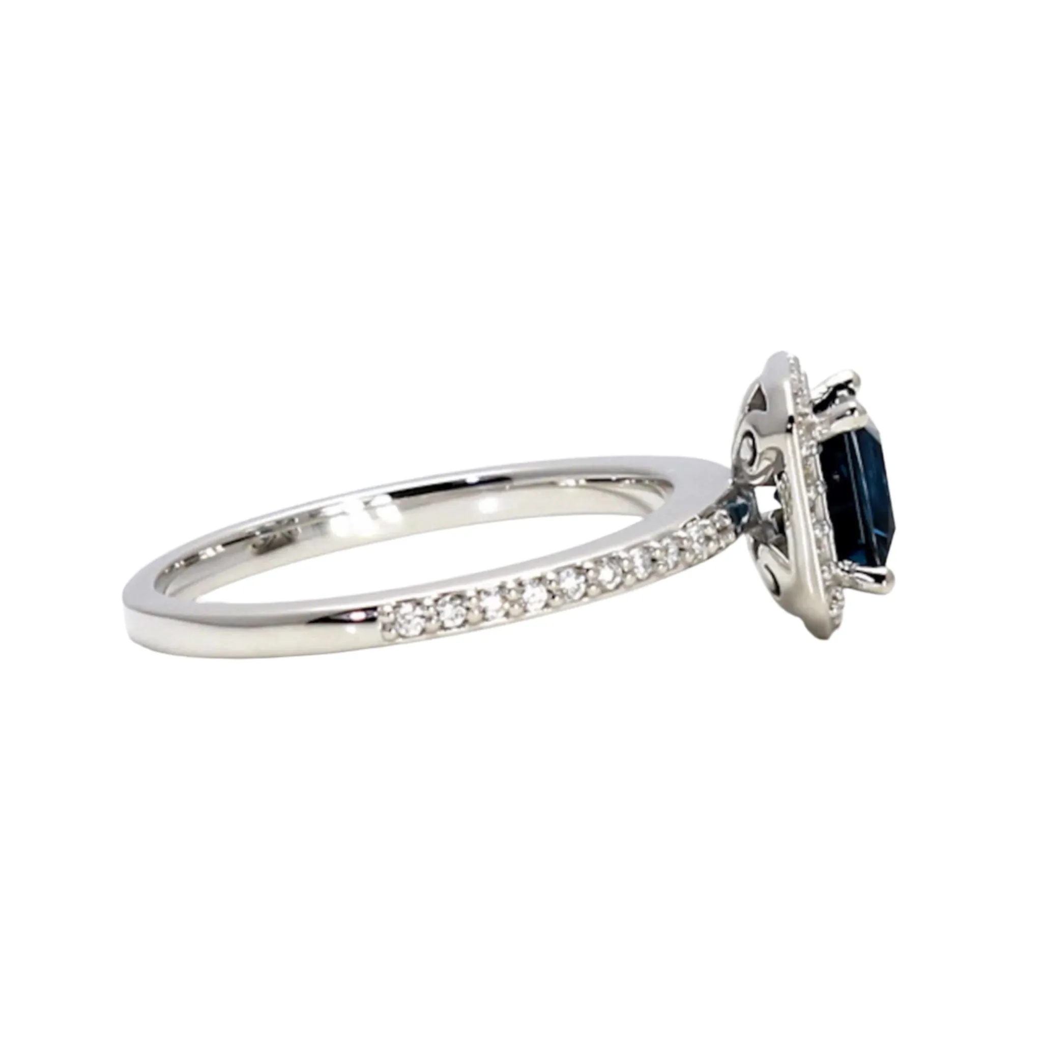 Princess Cut London Blue Topaz Ring | Square Diamond Halo Engagement Ring