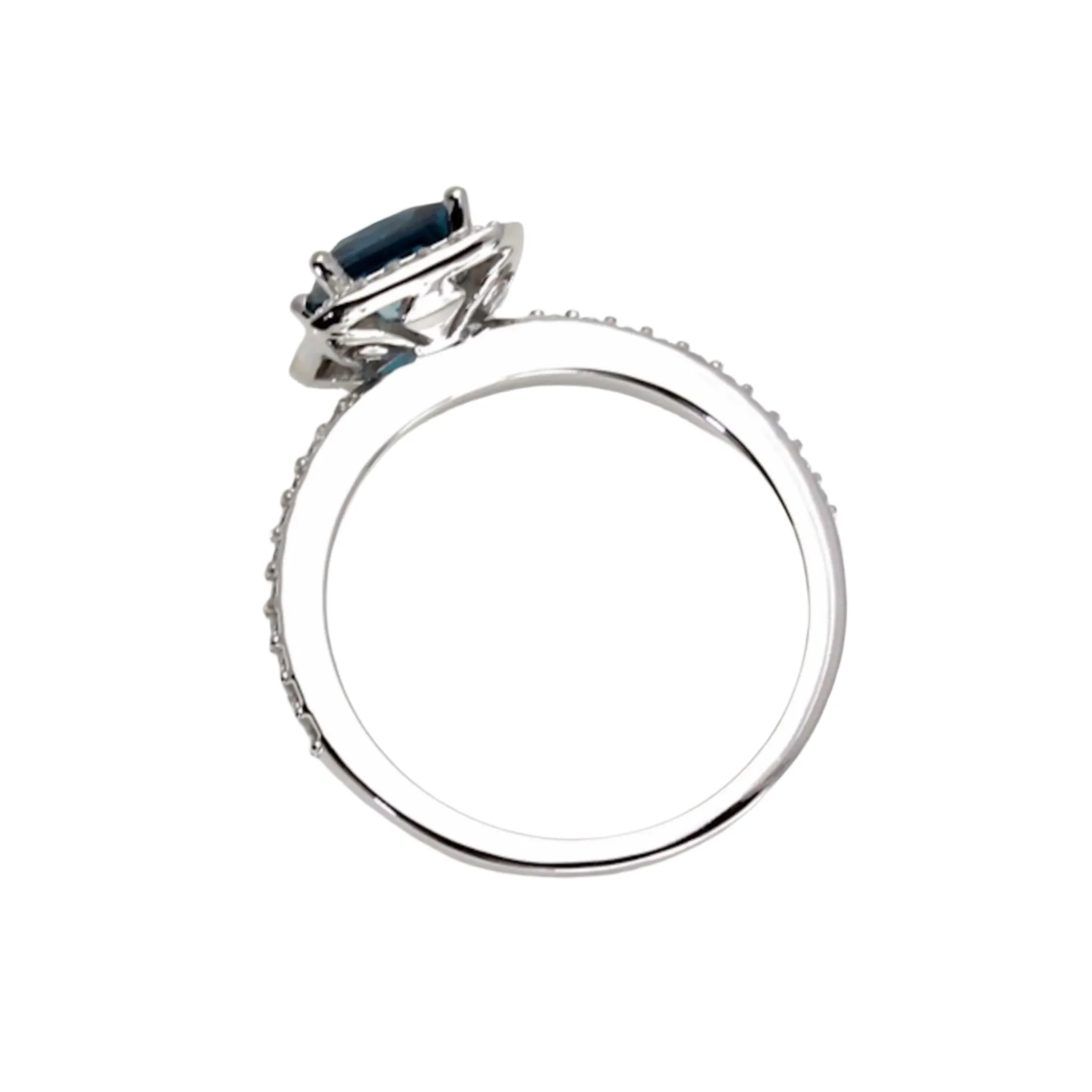Princess Cut London Blue Topaz Ring | Square Diamond Halo Engagement Ring
