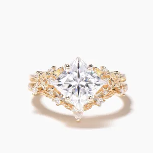 Princess Cut Moissanite Flower Engagement Ring Leaf Nature Inspired Bridal Set