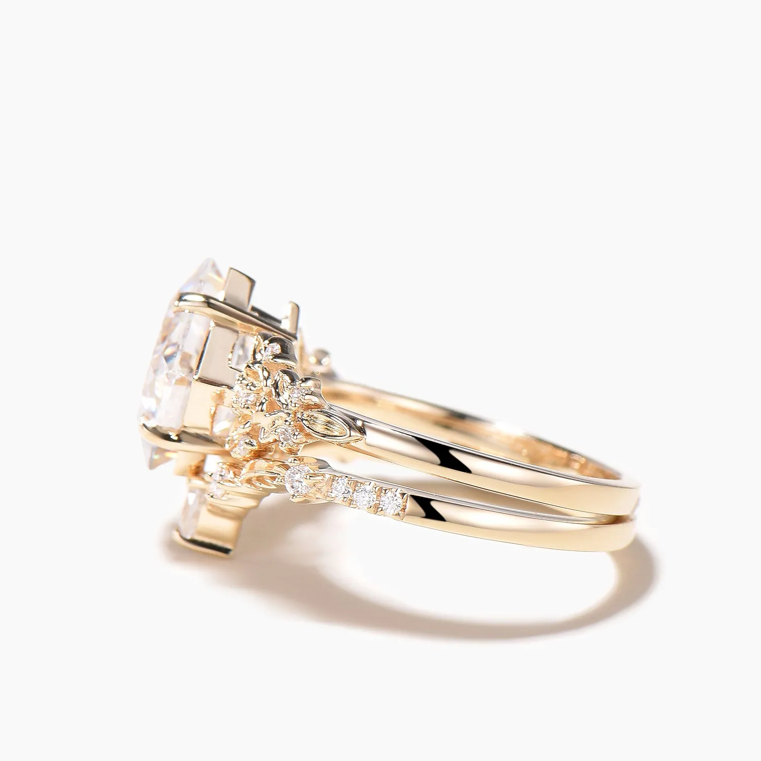 Princess Cut Moissanite Flower Engagement Ring Leaf Nature Inspired Bridal Set