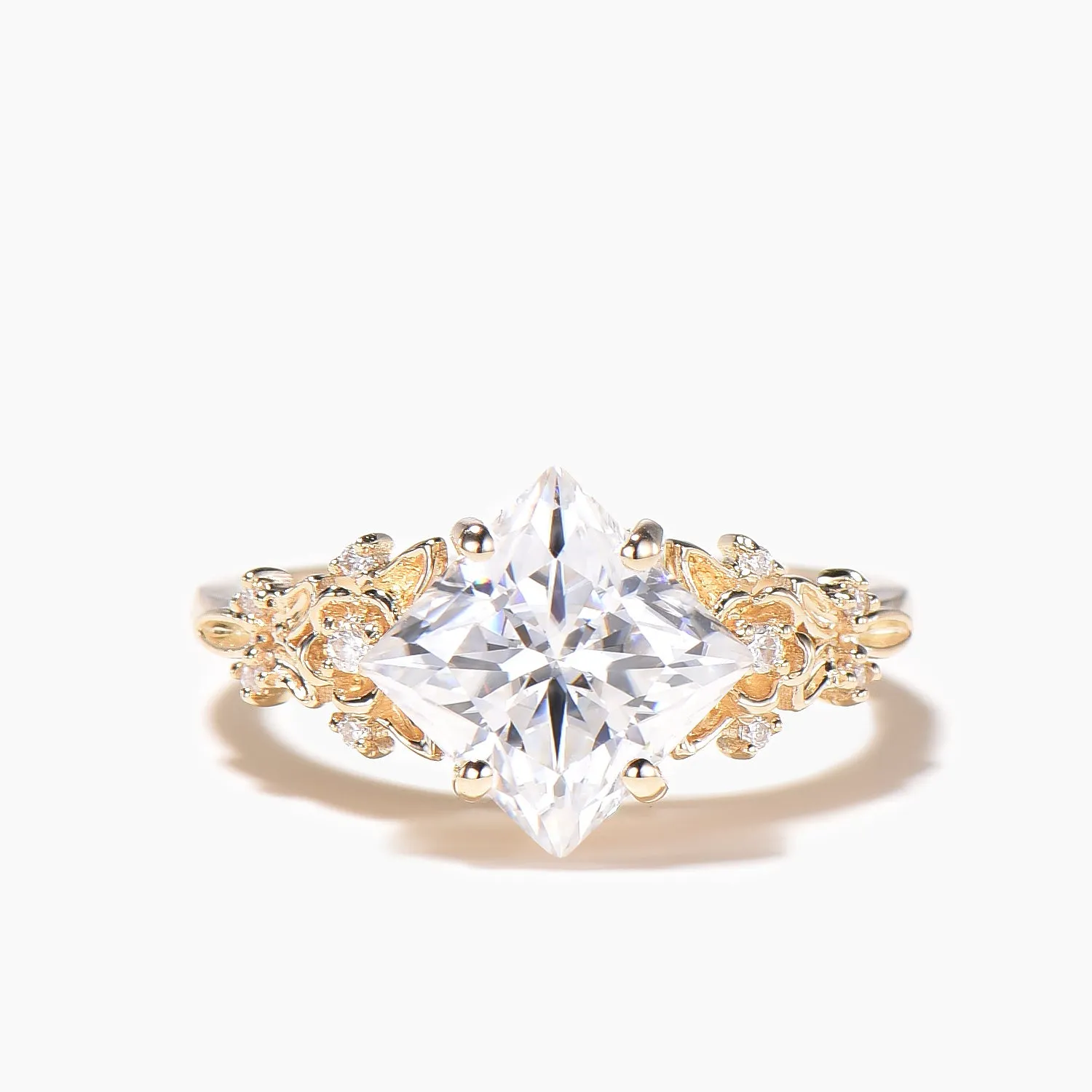 Princess Cut Moissanite Flower Engagement Ring Leaf Nature Inspired Bridal Set