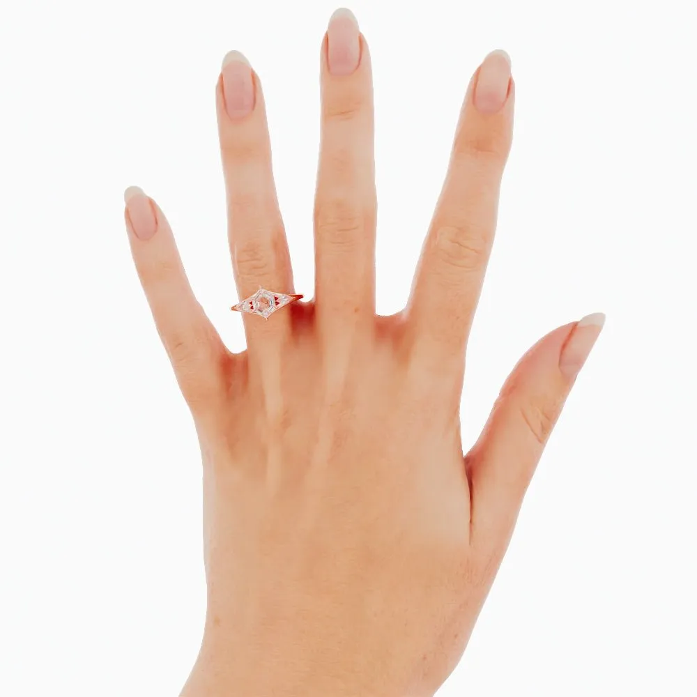 Princess-Cut Salt and Pepper Kite-Shaped Engagement Ring