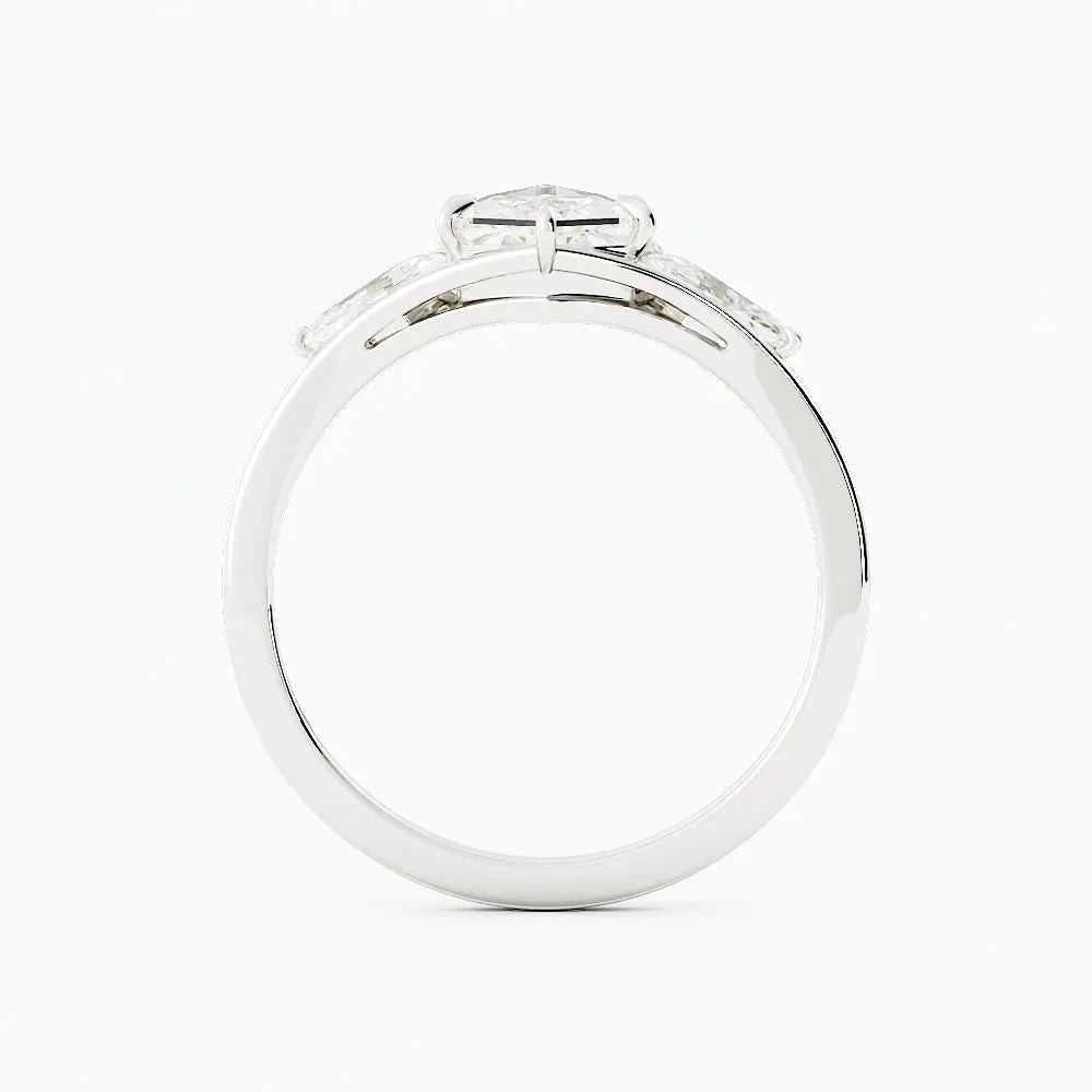 Princess-Cut Salt and Pepper Kite-Shaped Engagement Ring