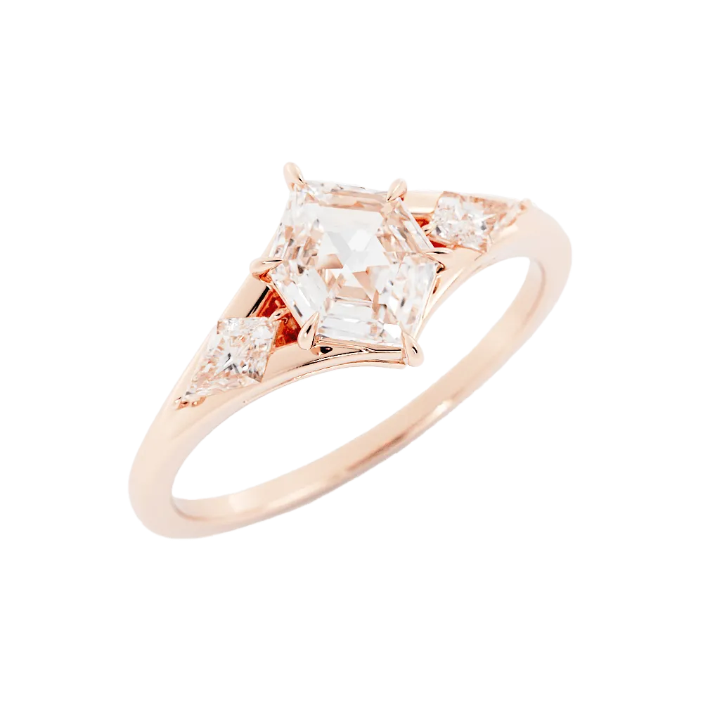 Princess-Cut Salt and Pepper Kite-Shaped Engagement Ring