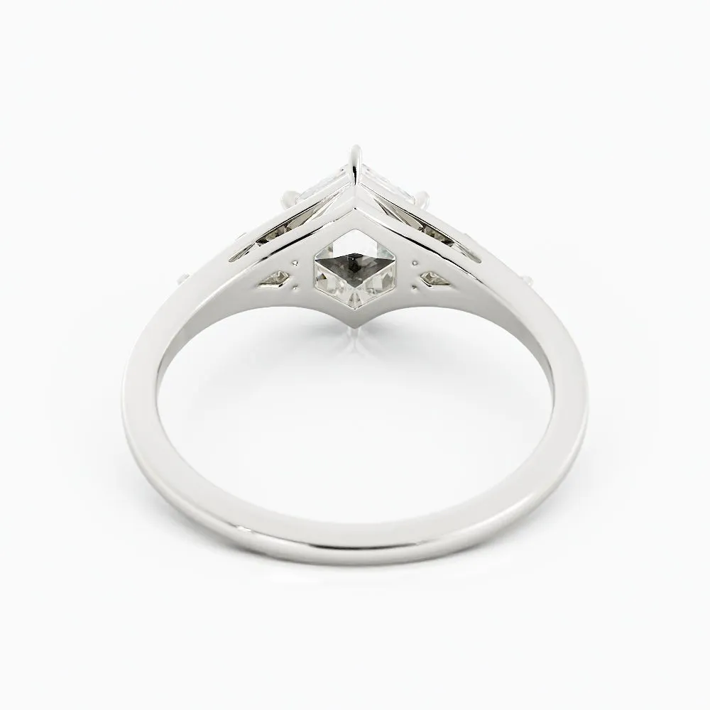 Princess-Cut Salt and Pepper Kite-Shaped Engagement Ring