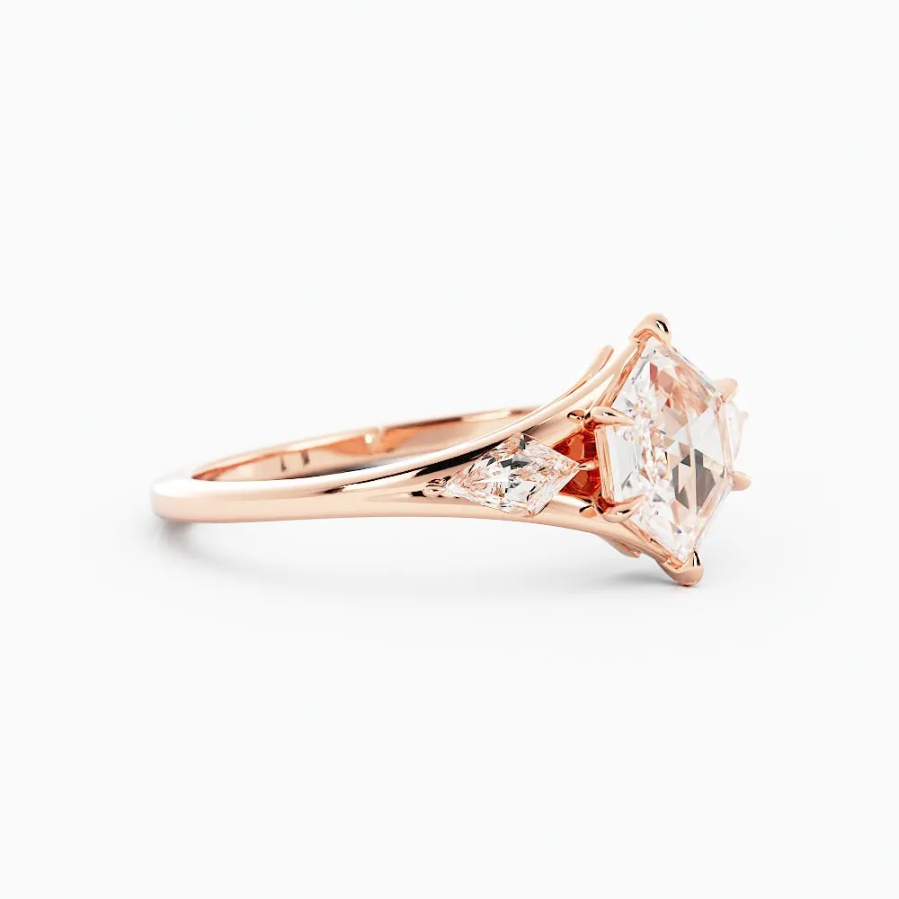 Princess-Cut Salt and Pepper Kite-Shaped Engagement Ring