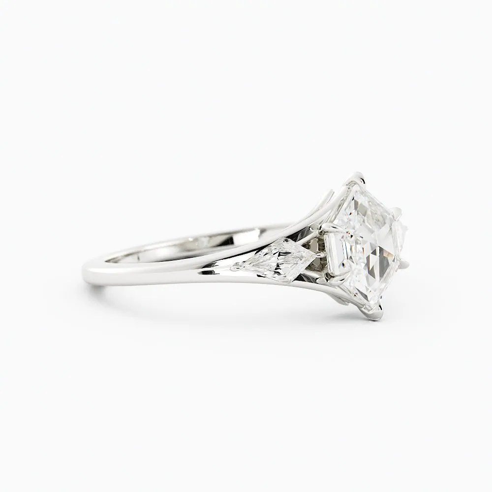 Princess-Cut Salt and Pepper Kite-Shaped Engagement Ring