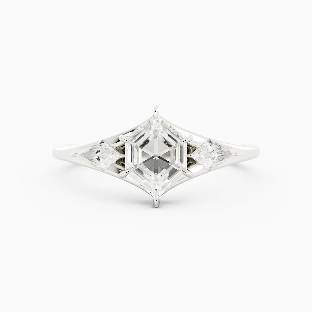 Princess-Cut Salt and Pepper Kite-Shaped Engagement Ring