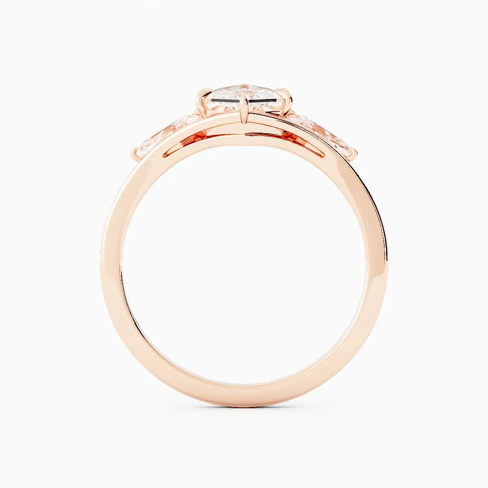 Princess-Cut Salt and Pepper Kite-Shaped Engagement Ring