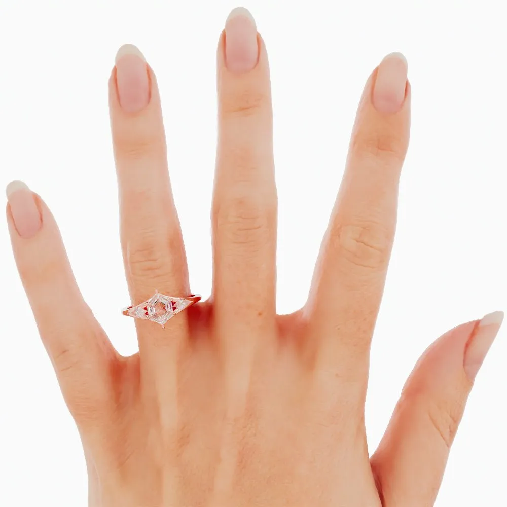 Princess-Cut Salt and Pepper Kite-Shaped Engagement Ring