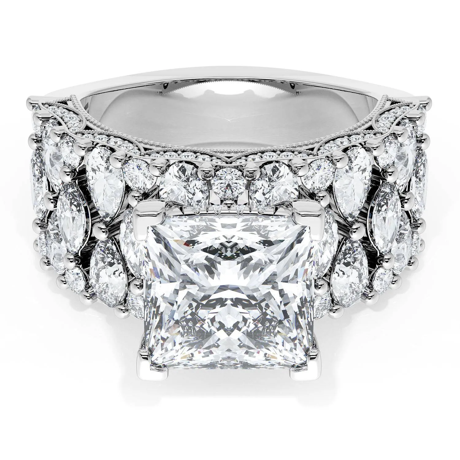 Princess Solitaire Engagement Ring w/ North South Marquise & Pear Band