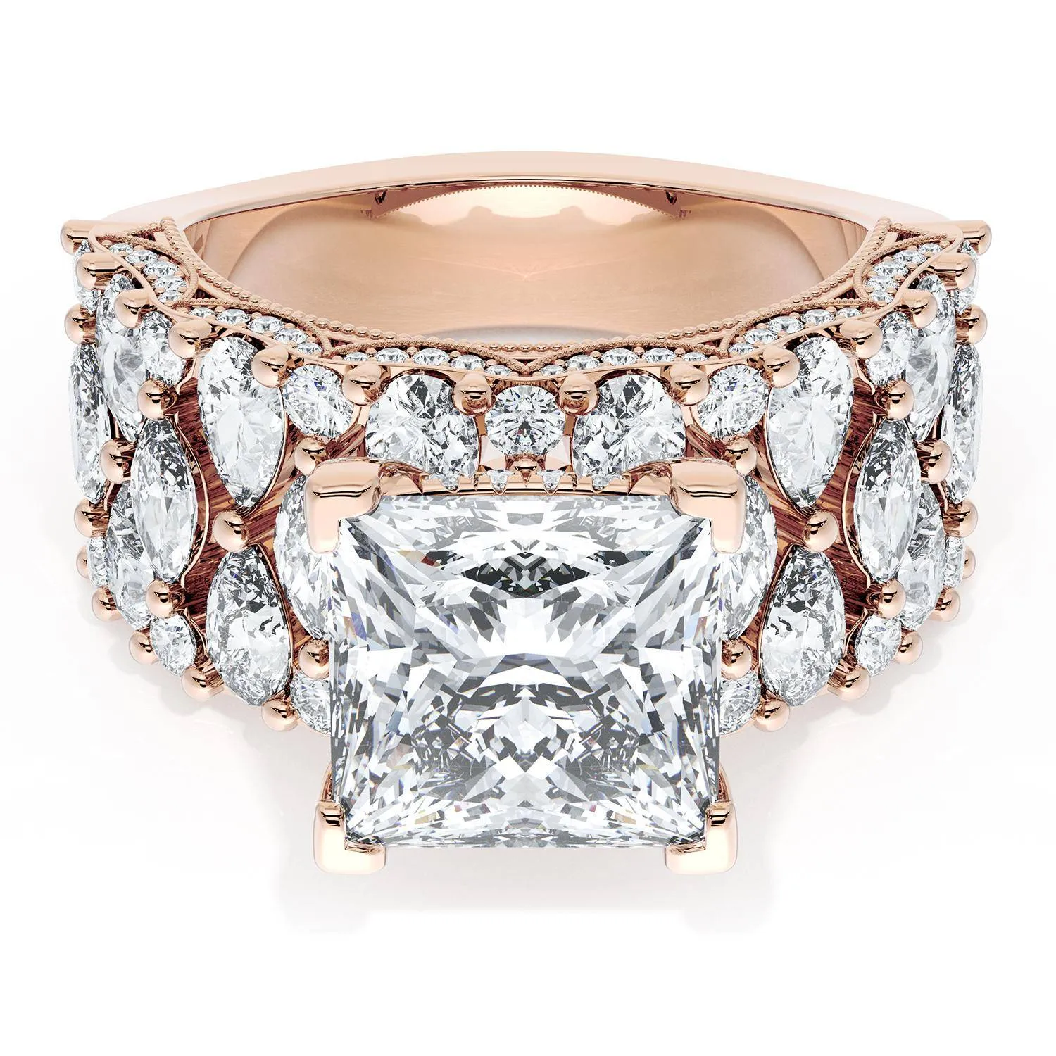 Princess Solitaire Engagement Ring w/ North South Marquise & Pear Band