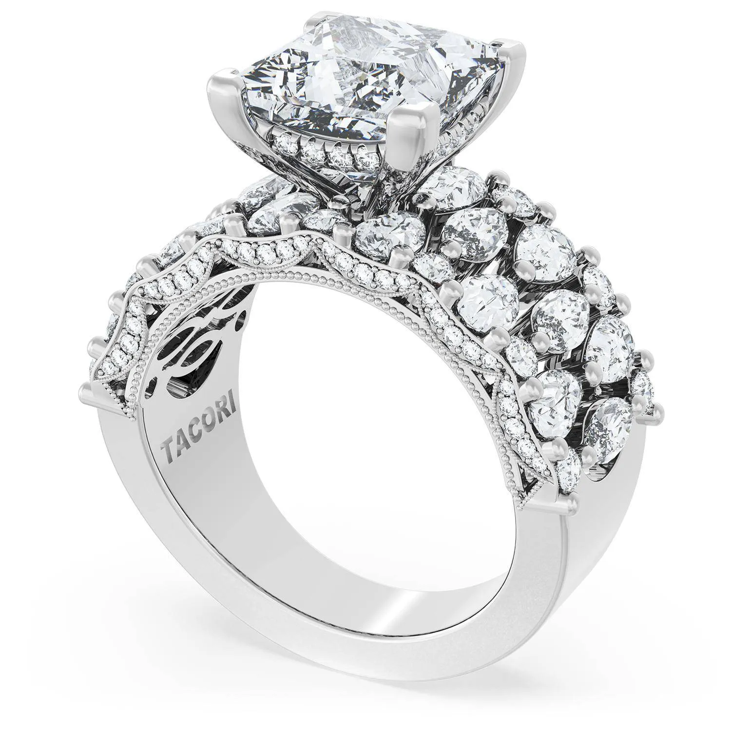 Princess Solitaire Engagement Ring w/ North South Marquise & Pear Band