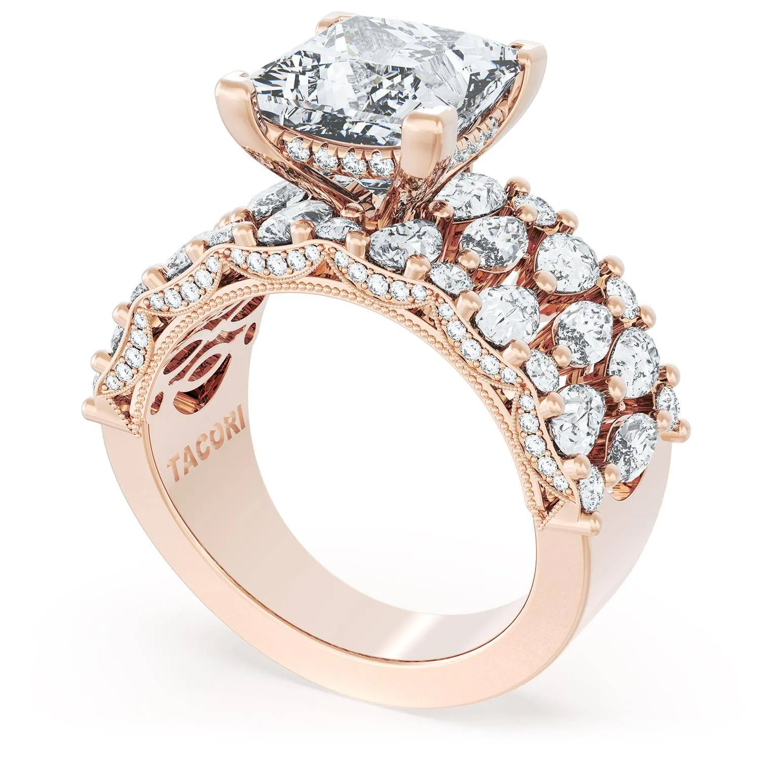 Princess Solitaire Engagement Ring w/ North South Marquise & Pear Band