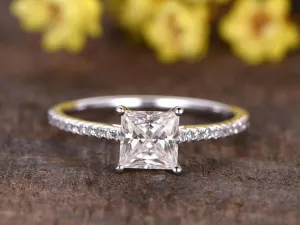 Prinncess Cut 1.25 Carat Moissanite Diamond Art Deco Engagement Ring in 10k White Gold