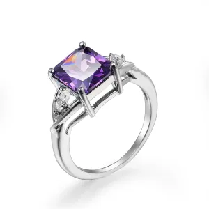 Purple Crystal & Cubic Zirconia Princess-Cut Ring