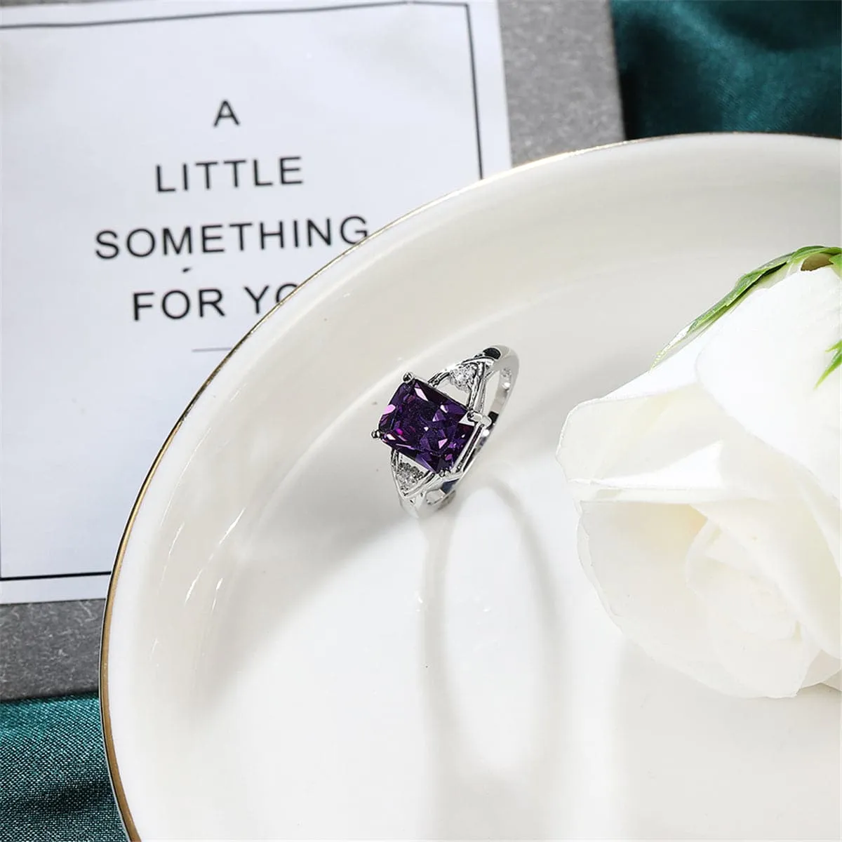 Purple Crystal & Cubic Zirconia Princess-Cut Ring