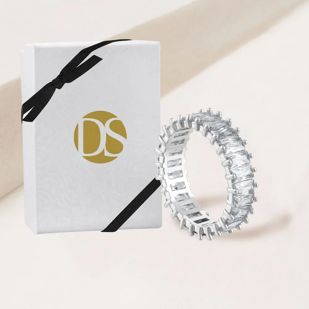 "The Oasis" 6.9CTW Baguette Cut Eternity Band Ring- Silver
