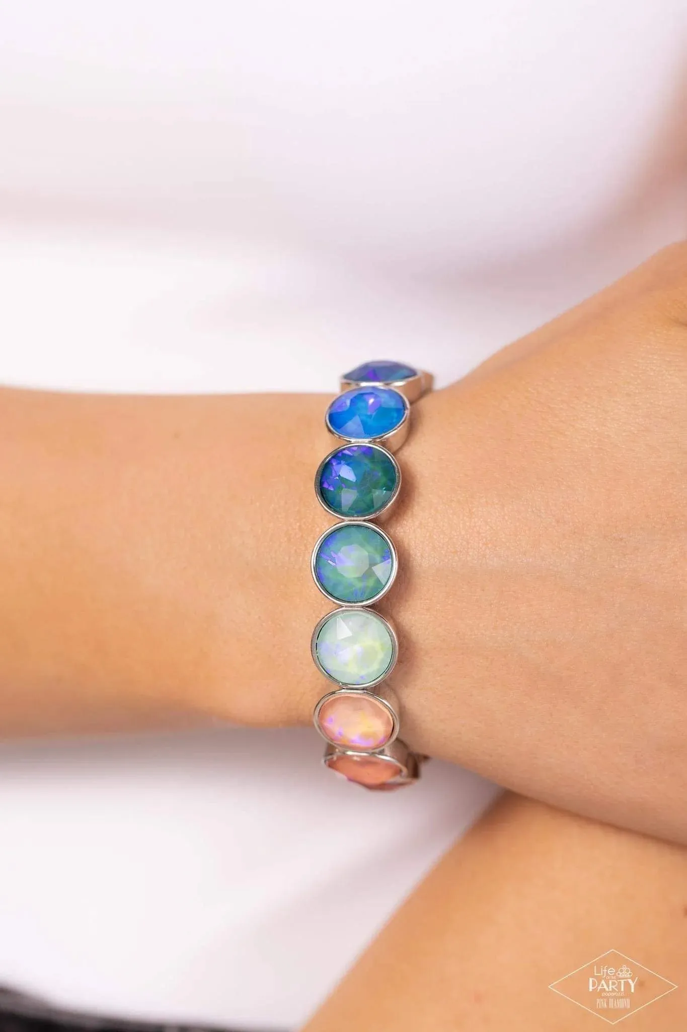 Radiant on Repeat - Multi - Rainbow Colorful Opalescent Rhinestone Paparazzi Stretchy Bracelet - Pink Diamond Exclusive