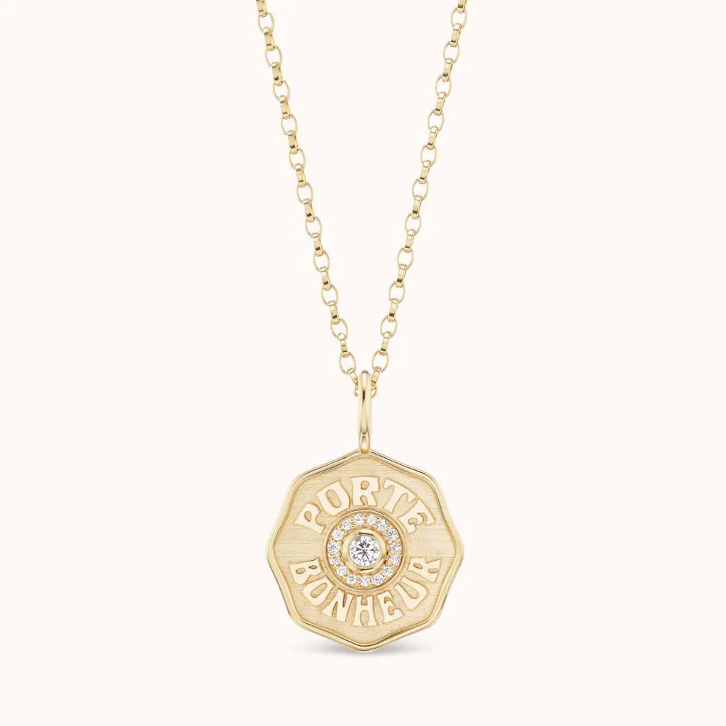 Raised Gold Mini Diamond Halo Porte Bonheur