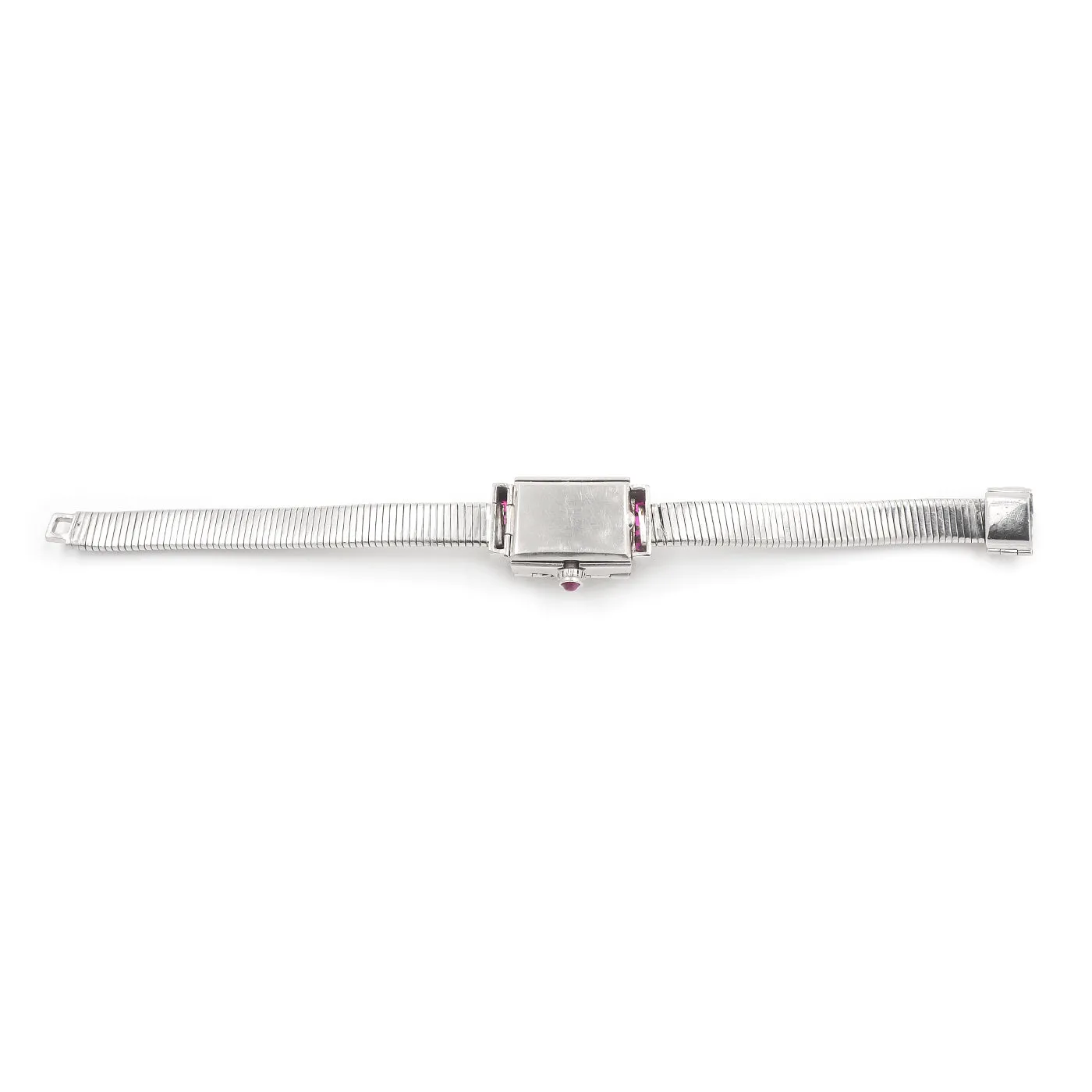 Retro Diamond & Ruby Platinum Watch Bracelet By Black, Starr, & Gorham