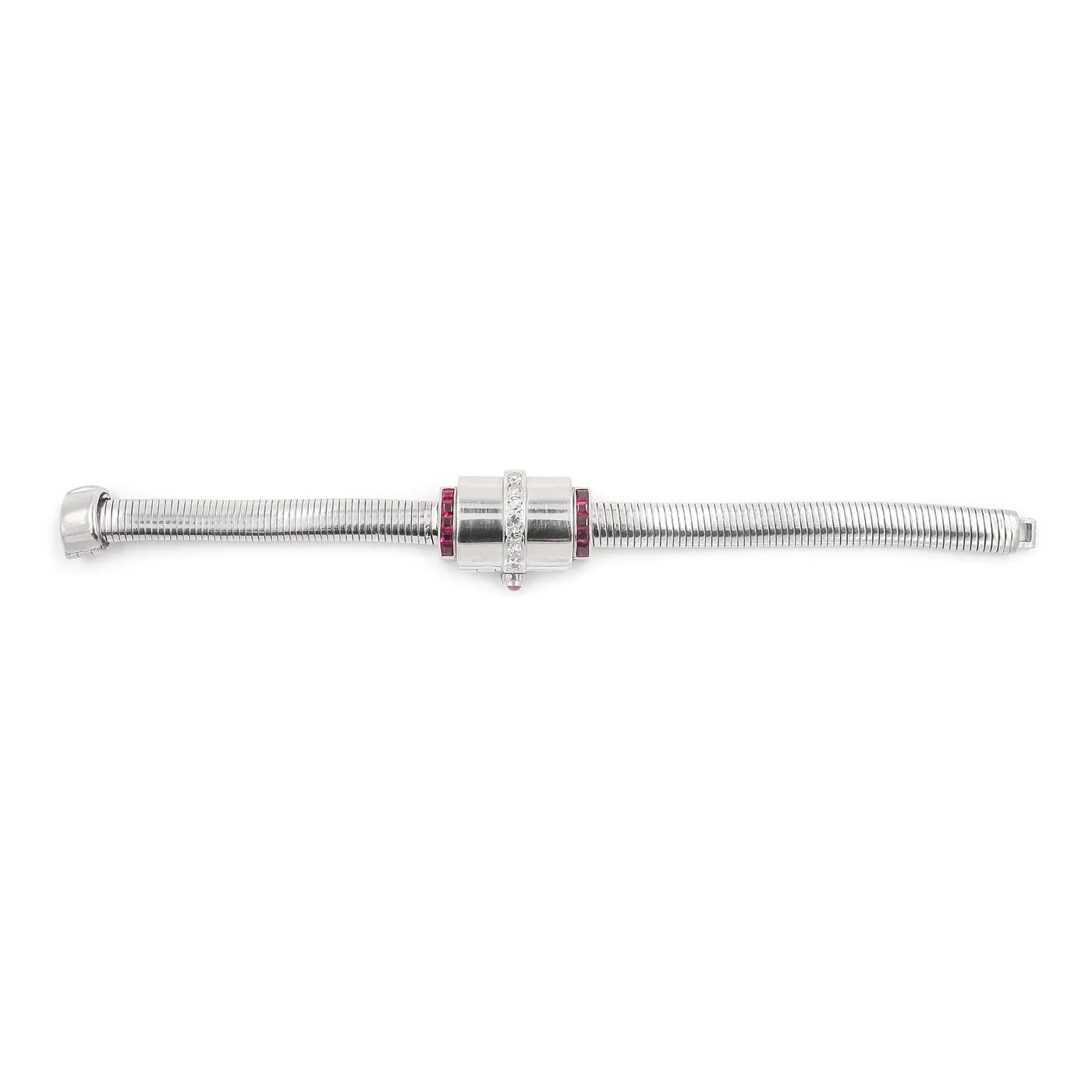 Retro Diamond & Ruby Platinum Watch Bracelet By Black, Starr, & Gorham