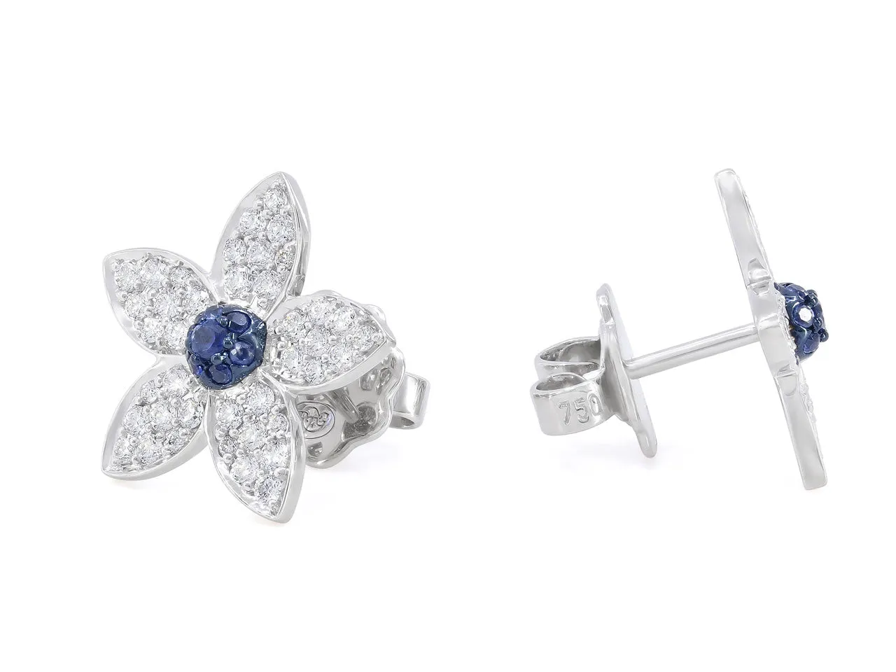 Rhonda Faber Green Diamond and Sapphire Flower Earrings in 18K White Gold