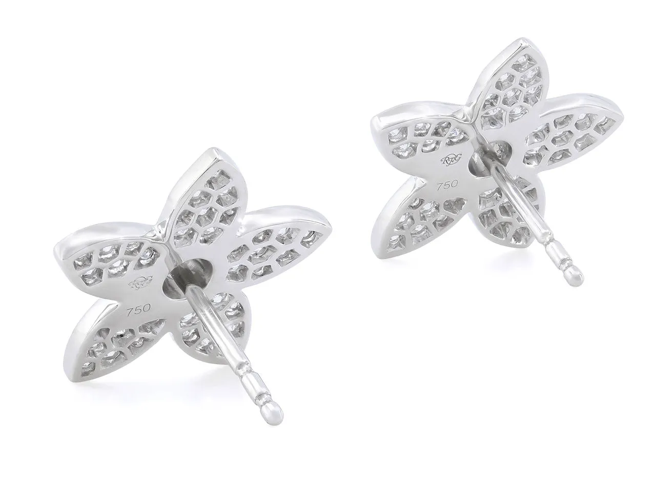 Rhonda Faber Green Diamond and Sapphire Flower Earrings in 18K White Gold