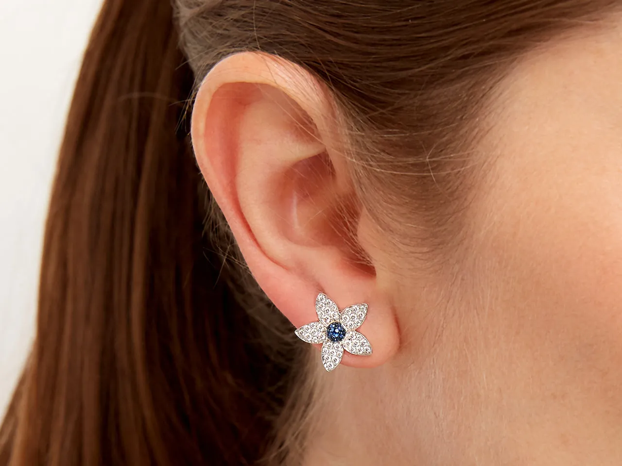 Rhonda Faber Green Diamond and Sapphire Flower Earrings in 18K White Gold