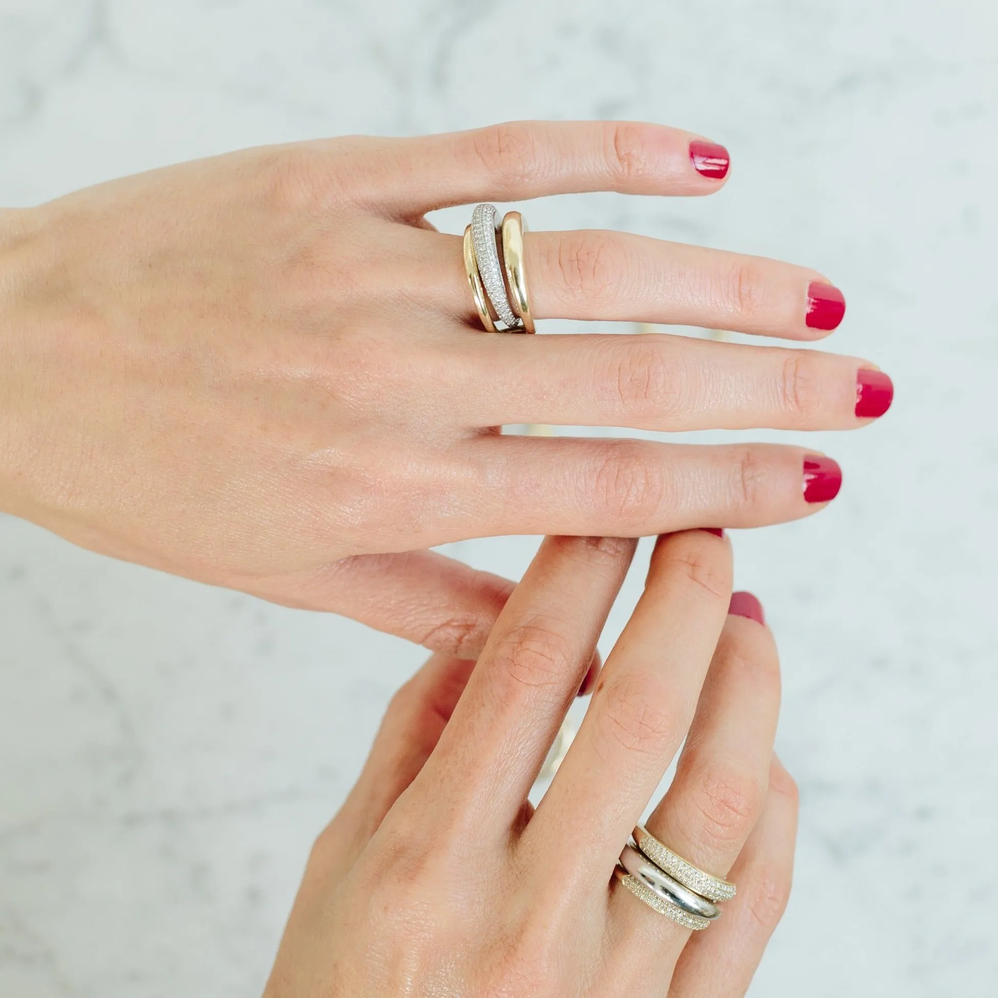 Rising Tusk Ring with Half White Pavé Diamonds