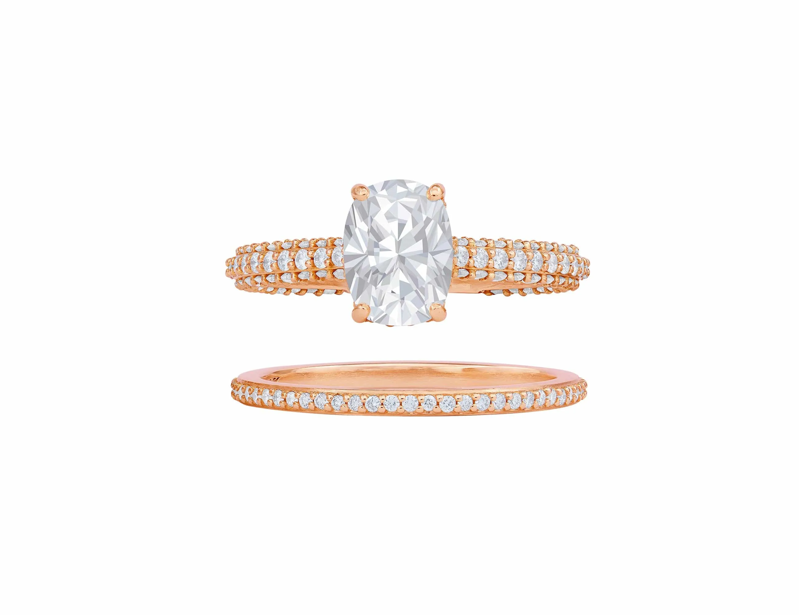 Rivière Custom 18kt Oval Diamond Ring and Eternity Band Set