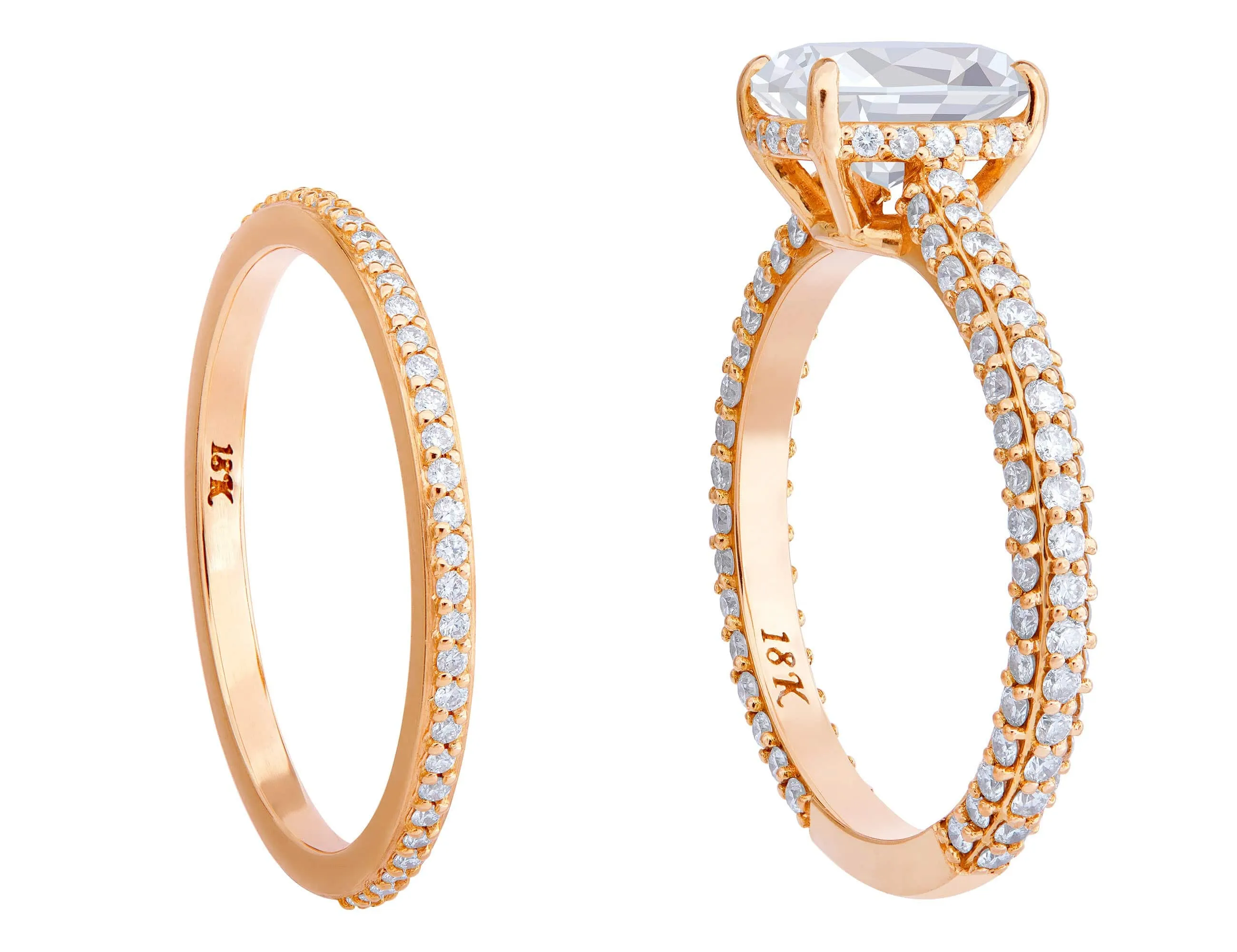 Rivière Custom 18kt Oval Diamond Ring and Eternity Band Set