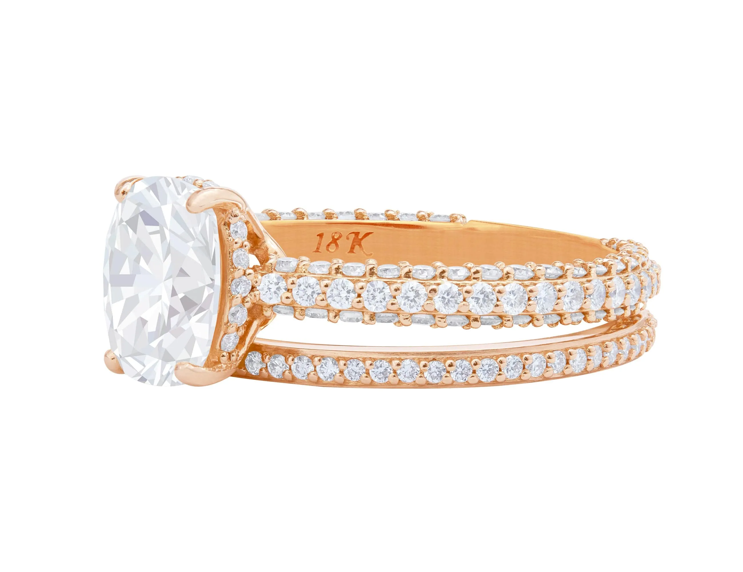 Rivière Custom 18kt Oval Diamond Ring and Eternity Band Set
